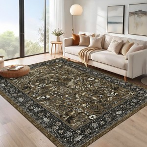 Washable Rugs for Living Room Non Slip Botanical Floral Bedroom Carpet Non-Shedding Low Pile Floor Cover Ultra-Soft Indoor Carpet for Kitchen - 1 of 4