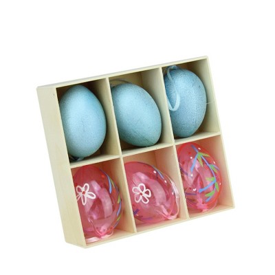 Northlight 6ct Glitter and Transparent Spring Easter Egg Ornaments 2.25" - Blue/Pink