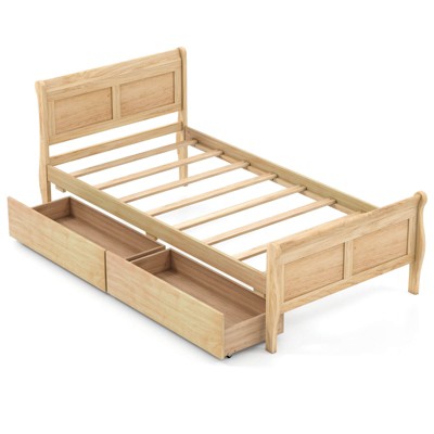 Safstar Twin Size Bed Frame with 2 Storage Drawers Wood Platform Bed with Headboard