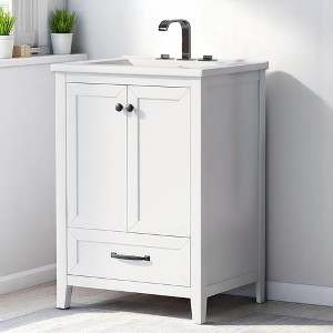 Mshliw 24 Inch Bathroom Vanity with Sink, Freestanding Cabinet with Drawer and Doors, Solid Wood Frame and Ceramic Top - 1 of 4