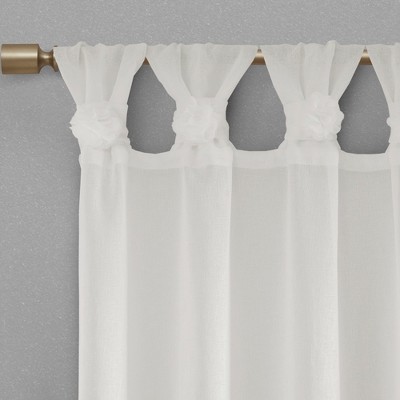 White Sheer Tab Top Faux Linen Kitchen Window Panel