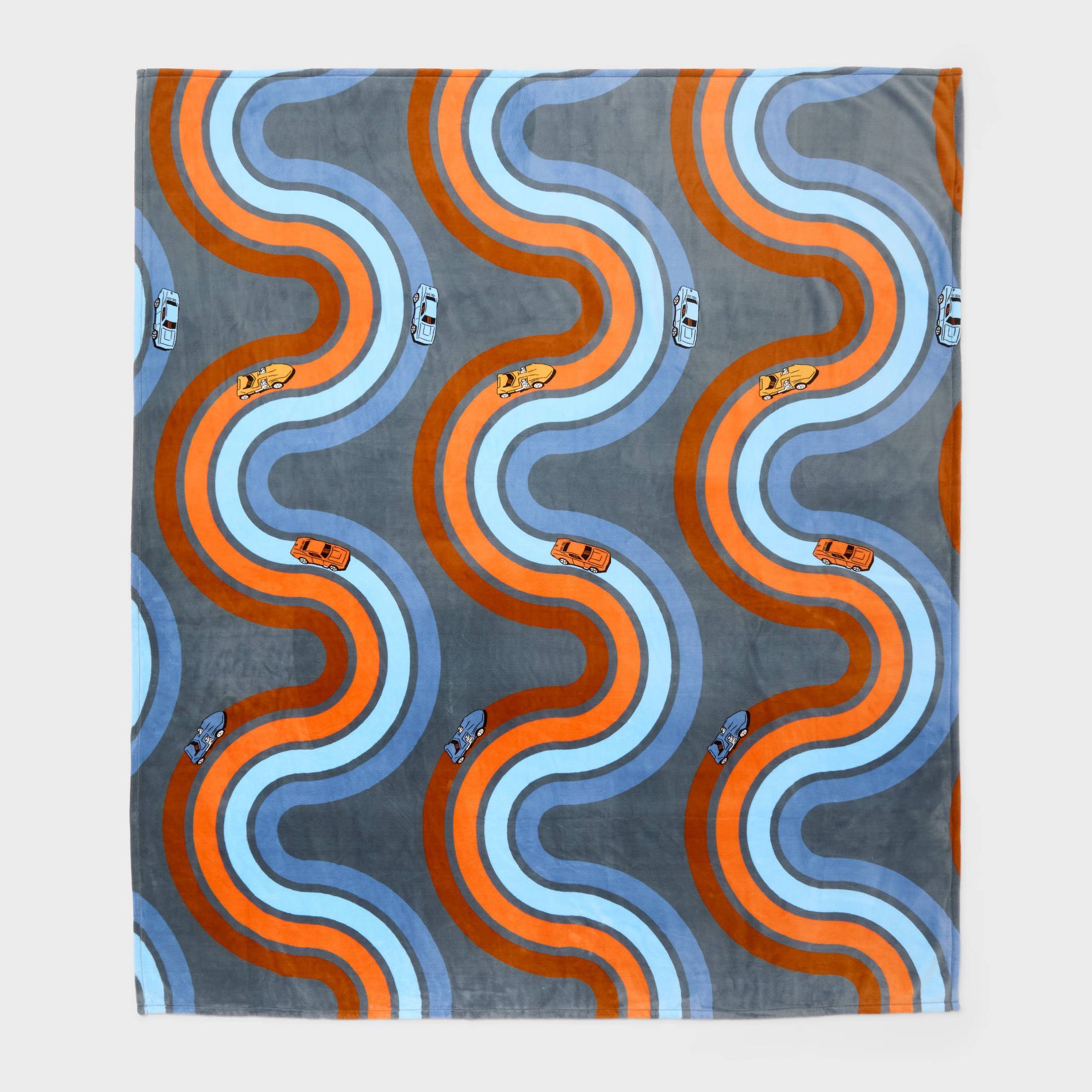 Hot Wheels Retro Car Tracks Faux Shearling Kids' Bed Blanket Gray - Hot Wheels by Pillowfort™
