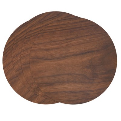 Brown Round Wooden Print Hardboard Placemats, Set of 4