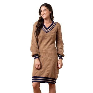 Hope & Henry Women's Organic Intarsia Cricket Sweater Dress, Brown Glen Plaid Intarsia, 14 - 1 of 4