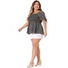 Agnes Orinda Women's Plus Size Floral Square Neck Smocked Bow Tie Short Sleeve Peplum Blouses - 3 of 4