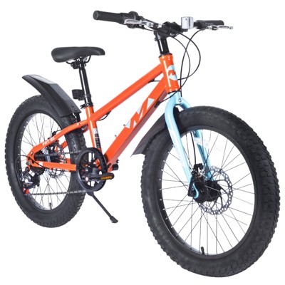 Aukfa Kids Mountain Bike Fat Tire 20 Inch 7 Speed Transmission with Fenders, Suitable for Girls and Boys Over 5 Years Old