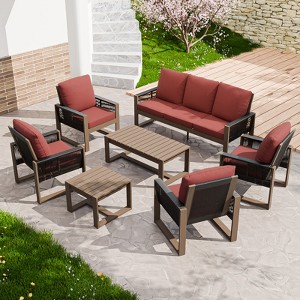 EAGLE PEAK Natural Cedar Wood Conversation Set, Outdoor Patio Furniture with Coffee Table and Side Table - 1 of 4