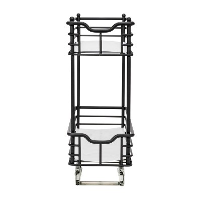 Black Steel 2-Tier Pull-Out Storage Organizer with Plastic Liners