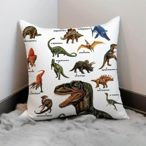 Dinosaurs Throw Pillow Covers - Fauna Dinosaur Pillow Case Tyrannosaurus Brachiosaurus Dino Pillowcase Square 18"x18" for Boys Room Home Decor - 1 of 4