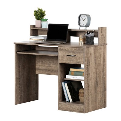 Weathered Oak Computer Desk with Hutch and Drawer