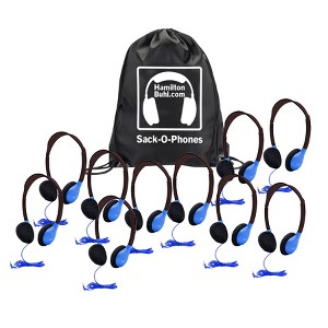HamiltonBuhl® Sack-O-Phones, 10 Personal Headphones in a Carry Bag, Blue - 1 of 3
