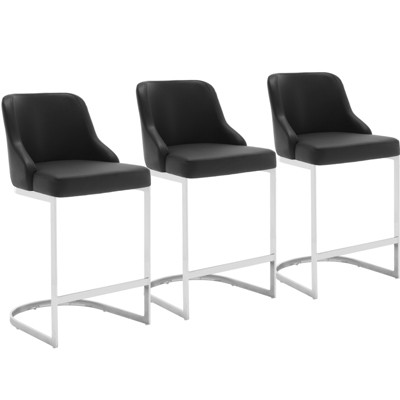 Bekrvio Bar Stools Set of 3, 26” Counter Height with Back - Upholstered PU Leather/Velvet  Steel U-Shaped Base for Kitchen Counter Island
