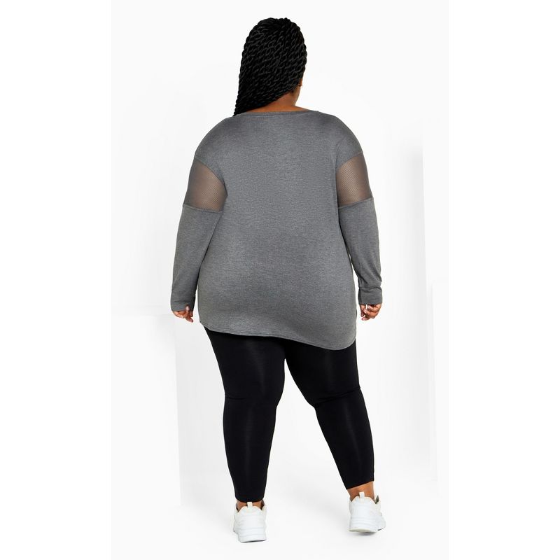 Women's Plus Size Mesh Sleeve Top - charcoal | AVENUE, 4 of 8