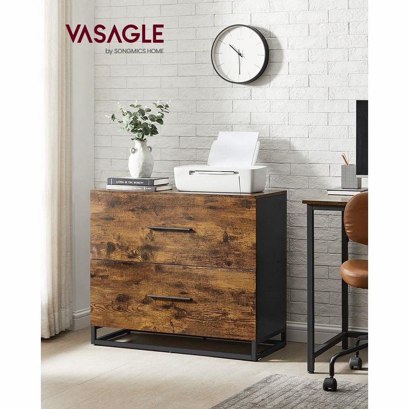 VASAGLE Lateral File Cabinet, Home Office Printer Stand, 2-Drawer Filing Cabinet, with Anti-tip Interlocking Mechanism, Rustic Brown and Black, 3 of 4