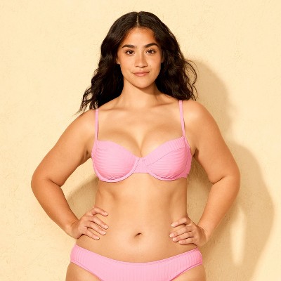 Shade & Shore Women's Ribbed Underwire Bikini Top - Shade & Shore™ Pink 34C — фото 4