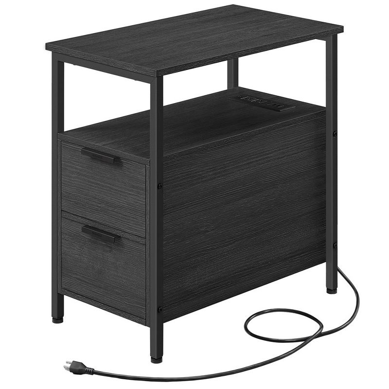 VASAGLE Side Table with Charging Station, Narrow End Table with 2 Drawers, Slim Nightstand and Bedside Table with Storage, 1 of 10