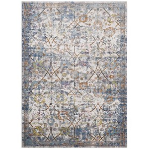 Modway Minu Distressed Floral Lattice 8x10 Area Rug - Light Blue, Yellow and Orange,  100% Polypropylene ,  Tight Low Pile Weave - 1 of 4