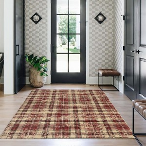 Modern Plaid Living Room Area Rug, Machine Washable Floor Carpet, Non-Slip Checkered Soft Rug, Low-Pile Non-Shedding Accent Rug, Indoor Foldable Rug - 1 of 4