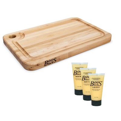 John Boos Chop-N-Slice Select Maple Wood Edge Grain Reversible Kitchen Butcher Block Cutting Board, 18 x 12 x 1.25 Inches