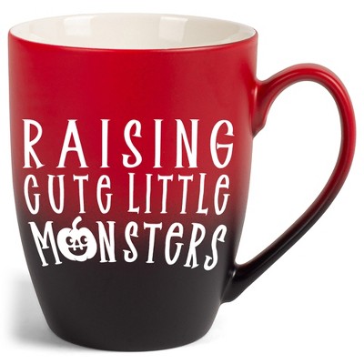 Elanze Designs Raising Little Monsters Two Toned Ombre Matte Red and Black 12 ounce Ceramic Stoneware Coffee Cup Mug