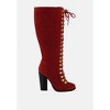 STREET-SLAY Antique Eyelets lace up Knee Boots In Olive - 2 of 4