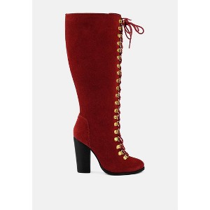 STREET-SLAY Antique Eyelets lace up Knee Boots In Olive Women - 1 of 4