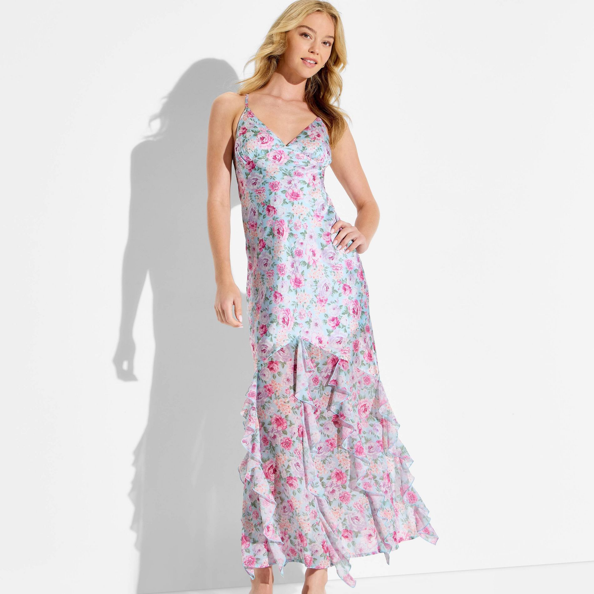 Women's Maxi Ruffle Hem Slip Dress - Wild Fable™ Pink Floral