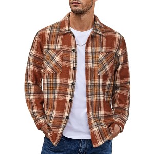 COOFANDY Men's Flannel Shirts Casual Button Down Plaid Shirt Jacket Long Sleeve Fleece Shacket with Pockets - 1 of 4