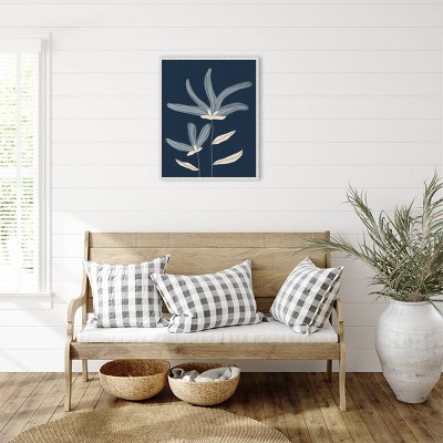 Abstract Floral Navy and White Canvas Wall Art with Beaded Frame