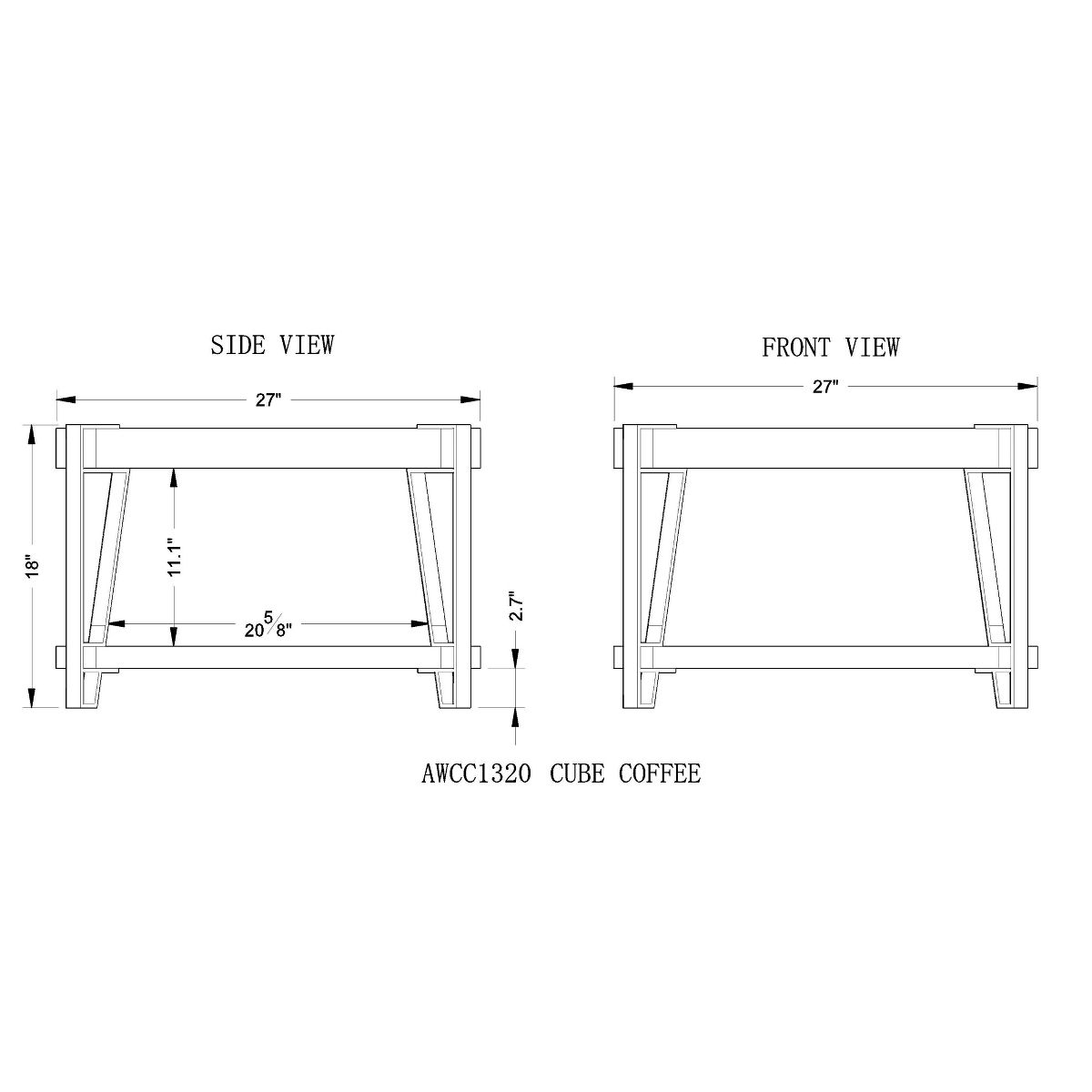 Alaterre Furniture 28" Ryegate Natural Brown Live Edge Solid Wood Cube Coffee Table Metal And Wood: Acacia Top, 4-Leg Base - thumbnail 5