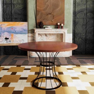 APRILSOUL Veneer 42" Round Dining Table ¨C Solid Wood-Look Top, Heavy-Duty Wrought-Iron Pedestal Base - 1 of 4