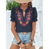 Coolmee Women's Casual Floral Embroidered V Neck Boho Short Puff Sleeve Shirts Loose Summer Blouses Tops Fashion Clothes - 3 of 4