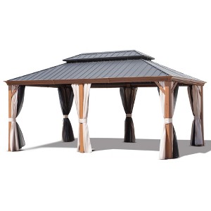 COWLOWN 12' X 18' Double Tier Hardtop Gazebo Equipped with Reinforced Galvanized Steel Roof, Curtains and Netting for Patio, Lawn, Deck and Backyard - 1 of 4