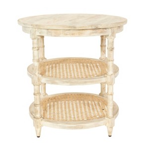 Storied Home Round End Table White: Solid Wood, Cane Shelves, French Country Style, 24" Height - 1 of 4
