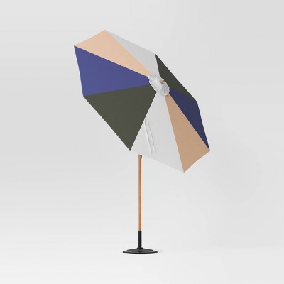 9&#39; Round Color-Blocked Outdoor Patio Market Umbrella Basil with Teakwood Pole - Threshold&#8482;_3