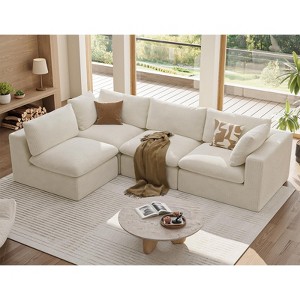 Lycvki 4-Pieces Beige Modular Sectional Sofa Couch with Corduroy Fabric Upholstered and 2 Pillows - 1 of 4