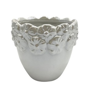 Sagebrook Home Iridescent Floral Crown Ceramic Indoor Outdoor Planter Pot Ivory 6"x6"x5.5": Rust-Resistant, No Drainage Hole - 1 of 1