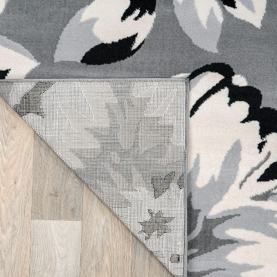 Elegant Floral Blue 5' x 7' Easy-Care Synthetic Area Rug
