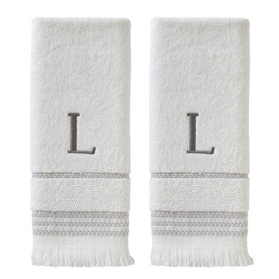 SKL Home By Saturday Knight Ltd Casual Monogram Hand Towel Set L - 2-Count - 16X26", White