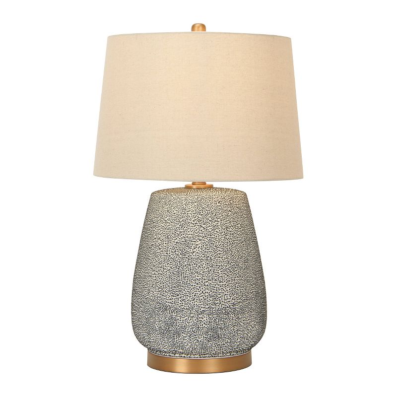 Storied Home Textured Stoneware Table Lamp with Gold Accents and Linen Shade Blue and Gold, 4 of 9