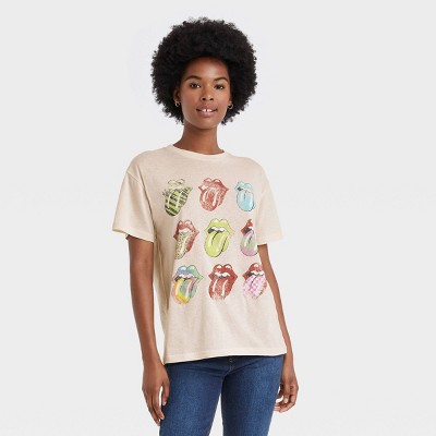 Women's The Rolling Stones Multi Logo Short Sleeve Graphic Boyfriend T-Shirt