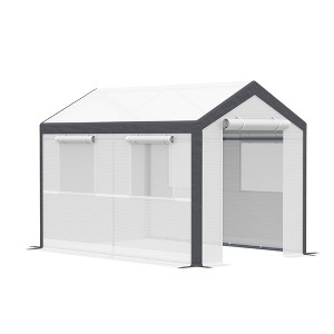 10' x 7' x 7' Greenhouse, Walk-in Outdoor Tunnel Green House with PE Cover, Steel Frame, 2 Roll-Up Zipper Doors & 4 Windows for Flowers - 1 of 4