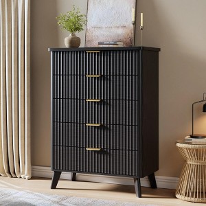 5 Drawer Dresser for Bedroom, Tall Fluted Wood Chest with Gold Handles, Modern Dressers with Thickened Design for Living Room - 1 of 4
