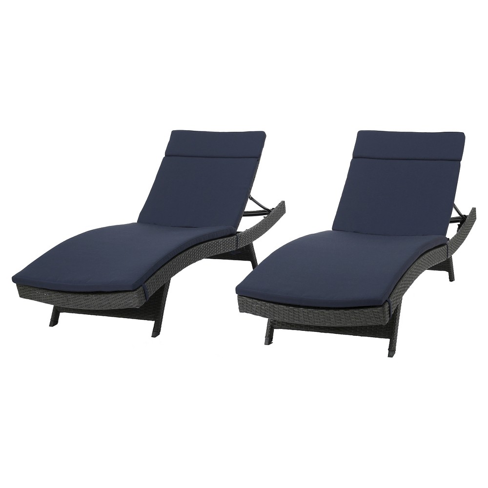 Salem Set of 2 Gray Wicker Adjustable Chaise Lounge - Navy Blue - Christopher Knight Home