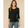 INSPIRE CHIC Women's V Neck 3/4 Sleeves Solid Knitted Buttons Decor Ruched Blouse - 3 of 4