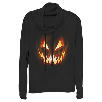 Juniors Womens Lost Gods Evil Pumpkin Face Cowl Neck Sweatshirt
