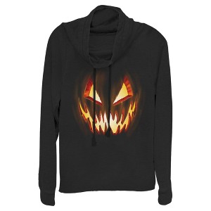 Juniors Womens Lost Gods Evil Pumpkin Face Cowl Neck Sweatshirt - 1 of 4