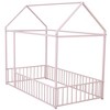TOAOTBNBO Metal Bed with Semi-enclosed Space, Twin Size Bed Frame with Fence, Minimalist Platform Beds for Teens, Pink - 2 of 4