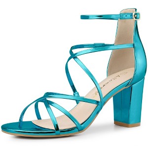 Allegra K Women's Strappy Crisscross Adjustable Buckle Strap Block Heels Sandals - 1 of 4
