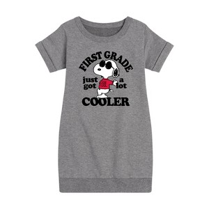 - Peanuts - First Grade Just Got Cooler Graphic Short Sleeve Fleece Dress - 1 of 4
